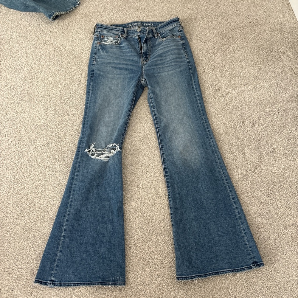 American Eagle Outfitters Distressed Blue Flare Jeans